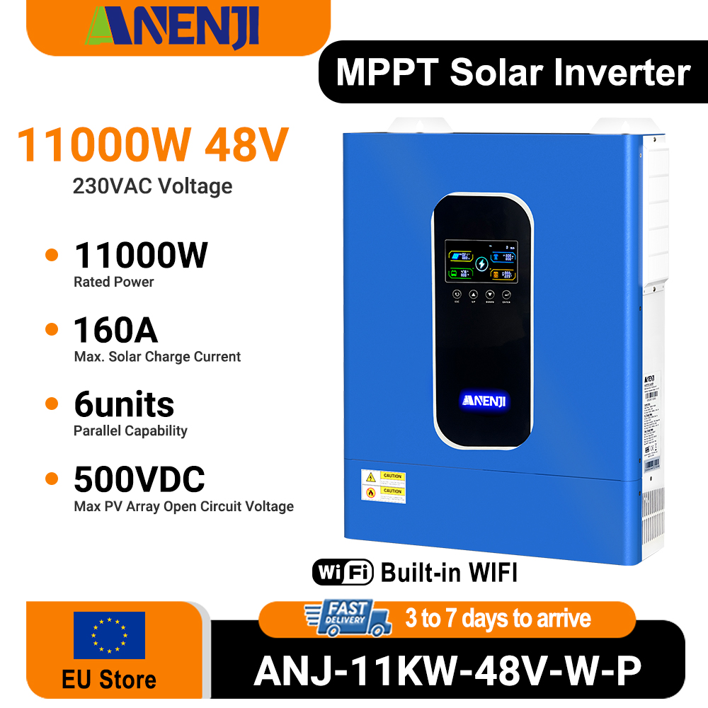 ANENJI 11KW 48V عاكس شمسي هجين - مراجعة Hybrid Solar Inverter 5.5Kw Mppt 48V وسعره