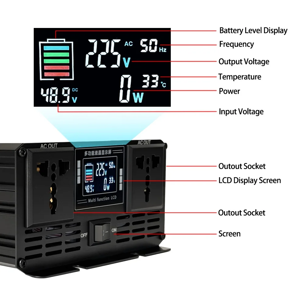 محول موجة جيبية نقية من تيار م - مراجعة Pure Sine Wave Inverter 5000W 48V 220V وسعره