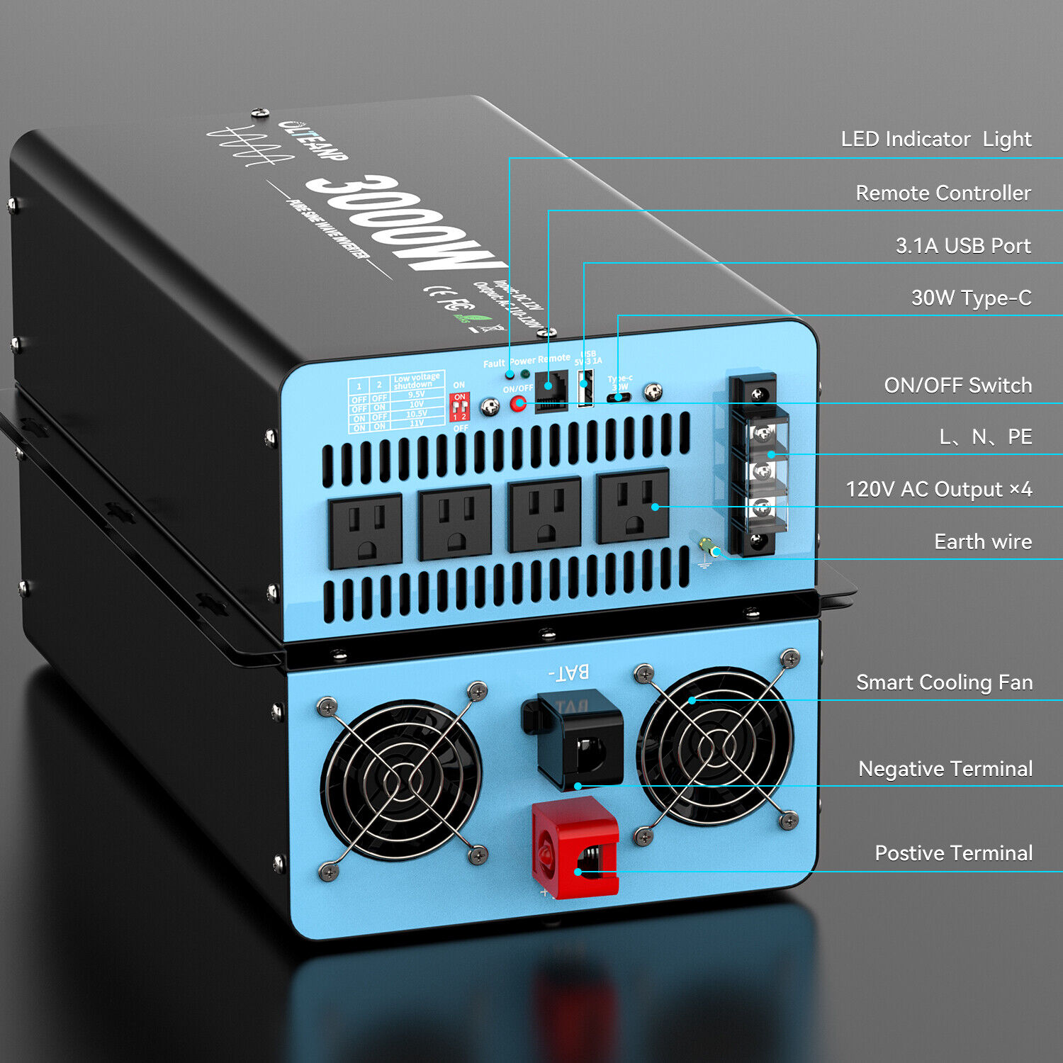 محول طاقة بموجة جيبية نقية بقد - مراجعة Inverter Pure Sine Wave 60Hz 120V 3000W وسعره